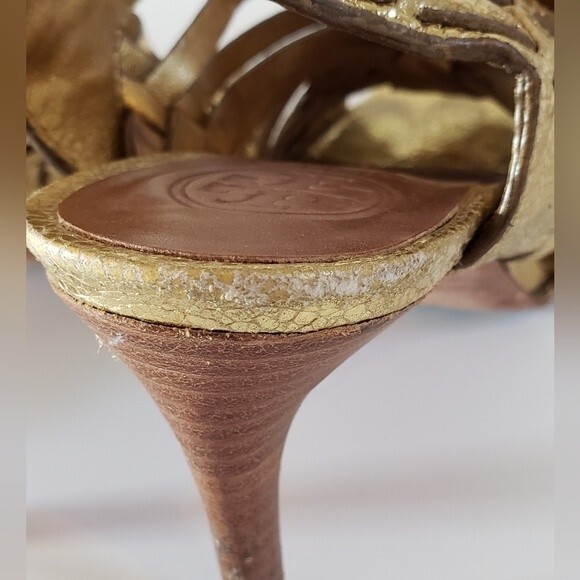 Tory Burch Nadia Women's Gold Braided Leather Heel Size 6.5 M - Picture 12 of 12